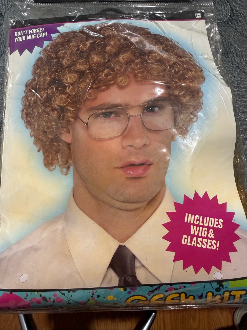 Light Brown Curly Costume Wig with Glasses - Men’s Accessories